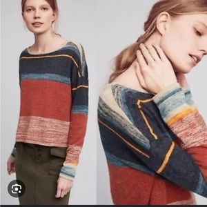 Anthropologie Moth Samedi Striped linen Cropped Sweater